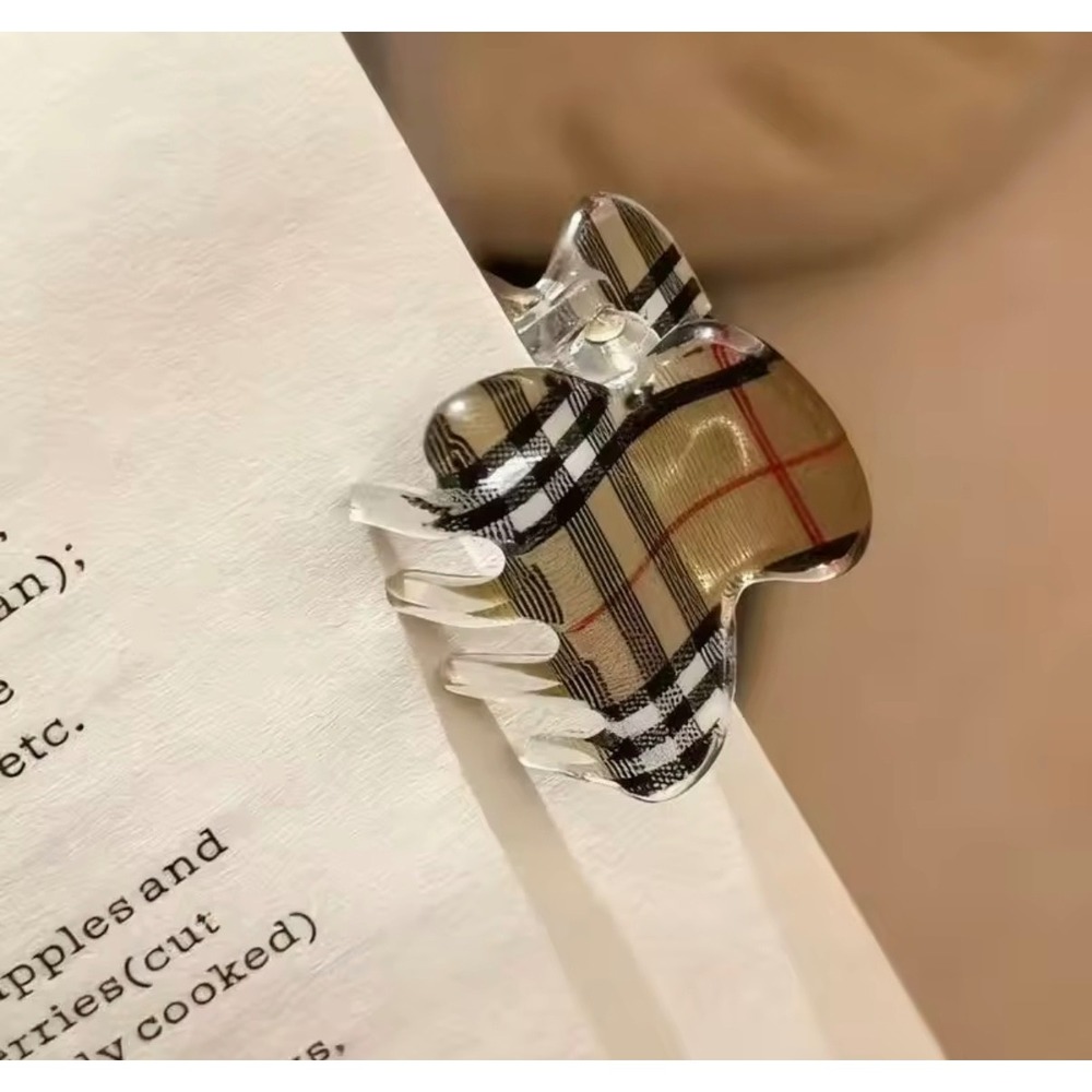 Mini Plaid Hair Claw Clip Tan Black Red Heritage Check Acrylic Butterfly Clip